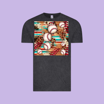 Baseball Leopard Cowhide Turquoise Seamless Pattern Vintage Tee Designed By Jahusdesignshop