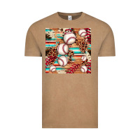 Vintage Coffee baseball leopard cowhide turquoise seamless pattern Vintage Tee - JahusDesignShop