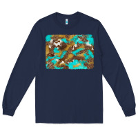 Navy western turquoise leopard and cowhide background Long Sleeve Tee - Artiststas