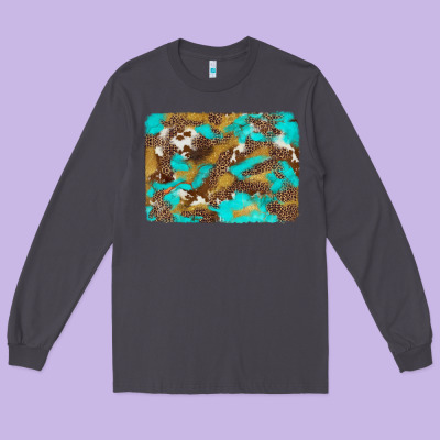 Western Turquoise Leopard And Cowhide Background Long Sleeve Tee Designed By Artiststas