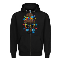 Black messy bun autism mom Zipper Hoodie - MaliasSmallBusiness