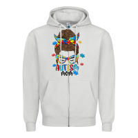 Dove Grey messy bun autism mom Zipper Hoodie - MaliasSmallBusiness