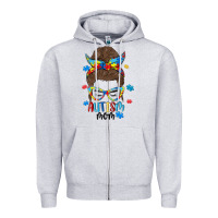 Heather Grey messy bun autism mom Zipper Hoodie - MaliasSmallBusiness