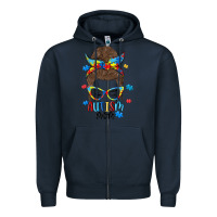 Navy messy bun autism mom Zipper Hoodie - MaliasSmallBusiness