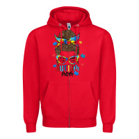 Red messy bun autism mom Zipper Hoodie - MaliasSmallBusiness