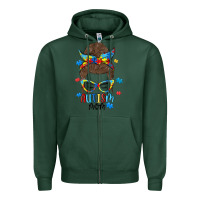 Sports Green messy bun autism mom Zipper Hoodie - MaliasSmallBusiness