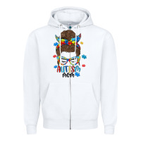 White messy bun autism mom Zipper Hoodie - MaliasSmallBusiness