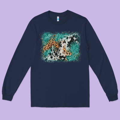 Cowhide Turquoise Leather Background Long Sleeve Tee Designed By Adodesignshop