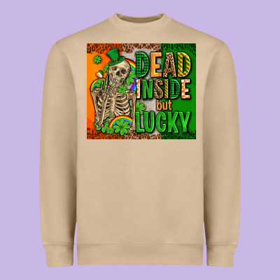 Irish Flag With Shamrocks  Dead Inside But Lucky Heavyweight Sweatshirt Designed By Adodesignshop