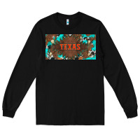 Black western texas and bullskulls with turquoise and leopard licanse plate Long Sleeve Tee - Artiststas