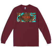 Burgundy western texas and bullskulls with turquoise and leopard licanse plate Long Sleeve Tee - Artiststas