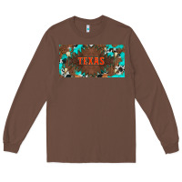 Chestnut western texas and bullskulls with turquoise and leopard licanse plate Long Sleeve Tee - Artiststas