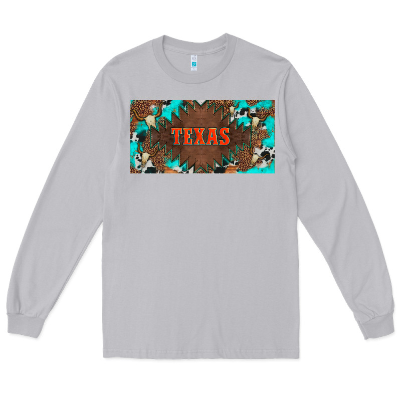Western Texas And Bullskulls With Turquoise And Leopard Licanse Plate Long Sleeve Tee by Artiststas | Teevron