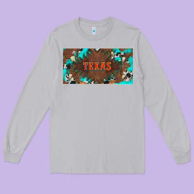 Western Texas And Bullskulls With Turquoise And Leopard Licanse Plate Long Sleeve Tee Designed By Artiststas