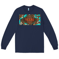 Navy western texas and bullskulls with turquoise and leopard licanse plate Long Sleeve Tee - Artiststas