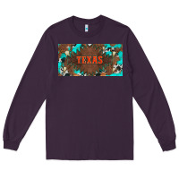 Plum western texas and bullskulls with turquoise and leopard licanse plate Long Sleeve Tee - Artiststas