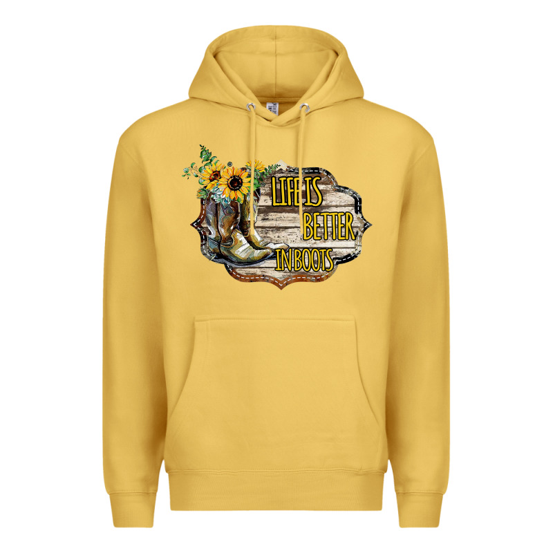 Life Is Better In Boots Premium Hoodie by Bettercallsaul | Teevron