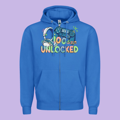 Level 100 Days Unlocked Zipper Hoodie Designed By Maliassmallbusiness
