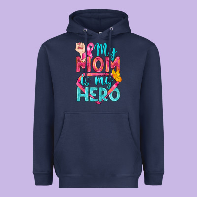 My Mom Is My Hero Breast Cancer Heavyweight Hoodie Designed By Bundleandbundleshop
