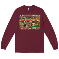 Burgundy western serape cowhide and leopard background Long Sleeve Tee - Artiststas