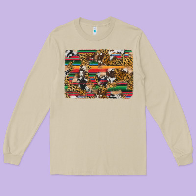 Western Serape Cowhide And Leopard Background Long Sleeve Tee Designed By Artiststas