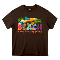Chocolate Brown the beach is my happy place Heavy Core Tee - RanaPortraitStore