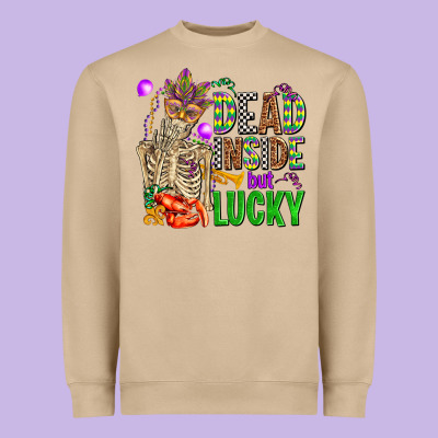 Mardi Gras Dead Inside But Lucky  With Skeleton Heavyweight Sweatshirt Designed By Adodesignshop