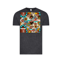 Vintage Black football cowhide sunflower seamless pattern Vintage Tee - JahusDesignShop