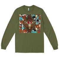 Army Green western floral bullskull cowhide and leopard Long Sleeve Tee - Artiststas