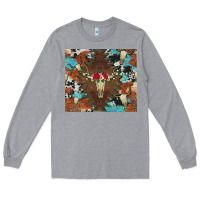 Heather Grey western floral bullskull cowhide and leopard Long Sleeve Tee - Artiststas