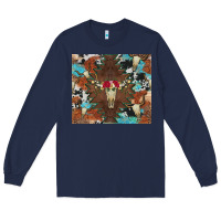 Navy western floral bullskull cowhide and leopard Long Sleeve Tee - Artiststas