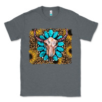 Charcoal Heather leopard sunflowers and gemstone skull Classic Tee - RanaPortraitStore