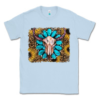 Dusty Blue leopard sunflowers and gemstone skull Classic Tee - RanaPortraitStore