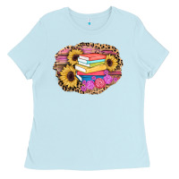 Baby Blue books sunflower back to school background Ladies Tee - AdoDesignShop