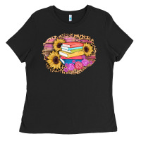 Black books sunflower back to school background Ladies Tee - AdoDesignShop