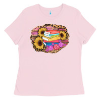 Bubblegum Pink books sunflower back to school background Ladies Tee - AdoDesignShop