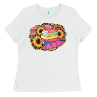 White books sunflower back to school background Ladies Tee - AdoDesignShop