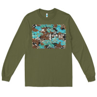 Army Green western cowhide and leopard with turquoise background Long Sleeve Tee - Artiststas