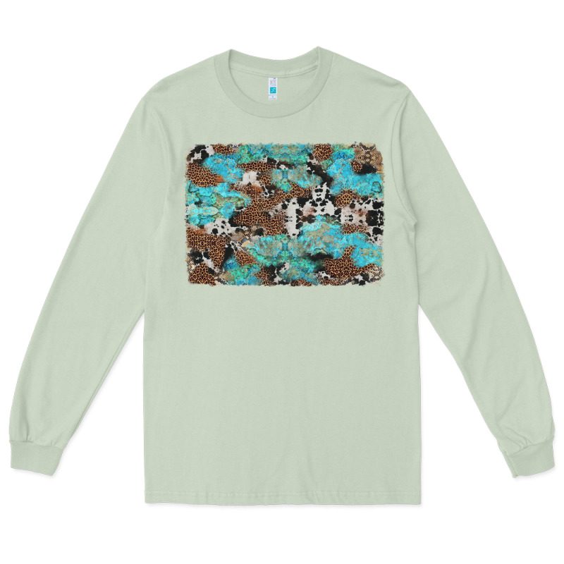 Western Cowhide And Leopard With Turquoise Background Long Sleeve Tee by Artiststas | Teevron