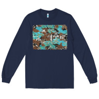 Navy western cowhide and leopard with turquoise background Long Sleeve Tee - Artiststas