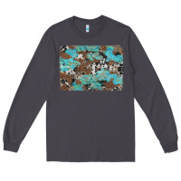 Smoke western cowhide and leopard with turquoise background Long Sleeve Tee - Artiststas