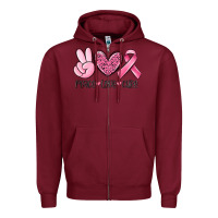 Burgundy peace love cure breast cancer Zipper Hoodie - MaliasSmallBusiness