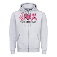 Heather Grey peace love cure breast cancer Zipper Hoodie - MaliasSmallBusiness
