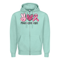 Seafoam peace love cure breast cancer Zipper Hoodie - MaliasSmallBusiness