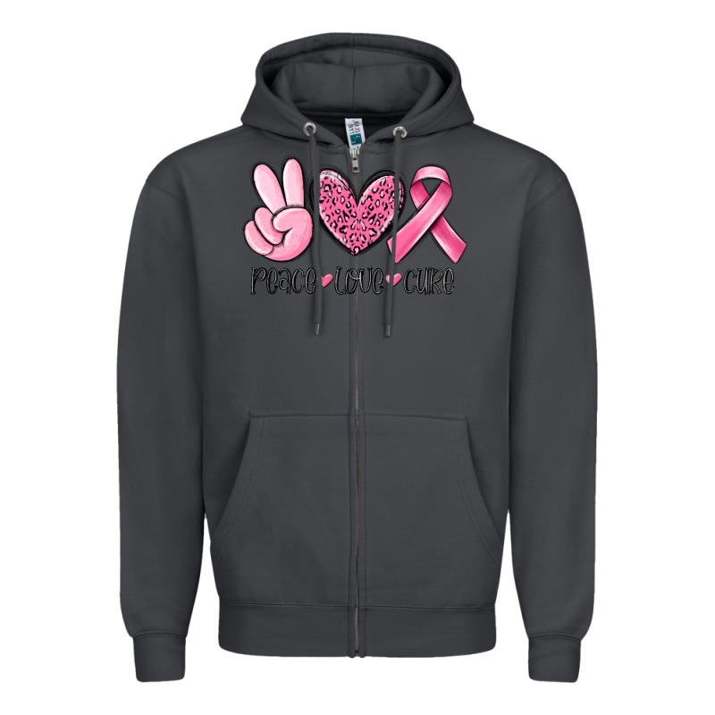 Peace Love Cure Breast Cancer Zipper Hoodie by MaliasSmallBusiness | Teevron