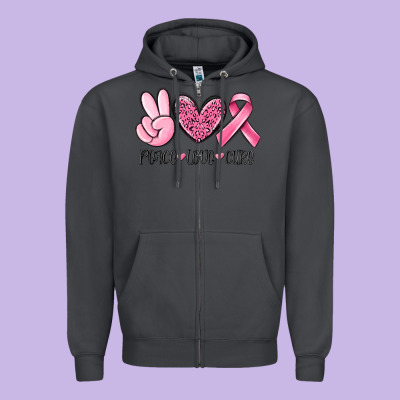 Peace Love Cure Breast Cancer Zipper Hoodie Designed By Maliassmallbusiness