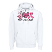 White peace love cure breast cancer Zipper Hoodie - MaliasSmallBusiness