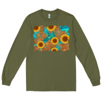 Army Green sunflower turquoise and  leather background Long Sleeve Tee - Artiststas