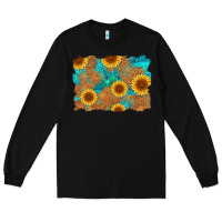 Black sunflower turquoise and  leather background Long Sleeve Tee - Artiststas