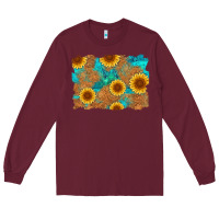 Burgundy sunflower turquoise and  leather background Long Sleeve Tee - Artiststas